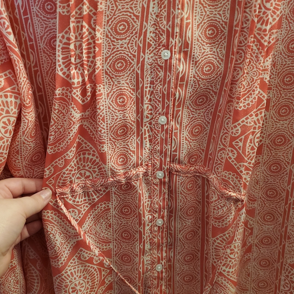 Terra & Sky Pink and White printed long sleeve top with tie - Picture 4 of 6